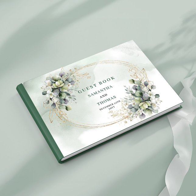 Libro de invitados de boda botánico con follaje ve (Sage Green Foliage Botanical Wedding Guest Book)