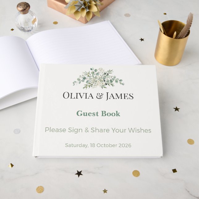Libro de invitados de boda botánico elegante (Anverso Abierto)