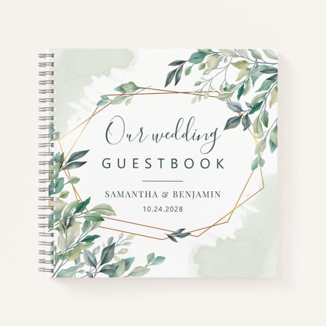 Libro de invitados de boda botánico geométrico de  (Anverso)