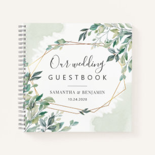 Libro de invitados de boda botánico geométrico de 