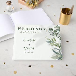 Libro de invitados de boda botánico moderno orgáni