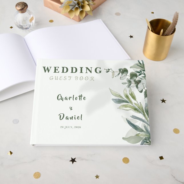 Libro de invitados de boda botánico moderno orgáni (Anverso Abierto)