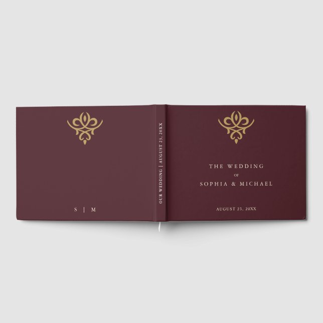 Libro de invitados de boda burgundy de dinero anti (Lleno)