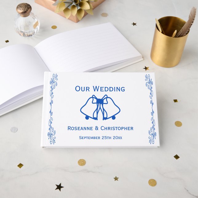 Libro de invitados de boda Campanas Zafiro Azul Fi (Anverso Abierto)