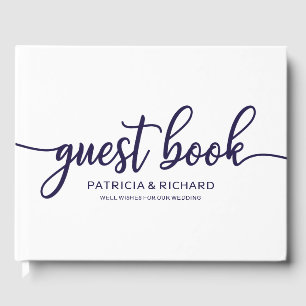 Libro de invitados de boda Chic Azul Marino Caligr
