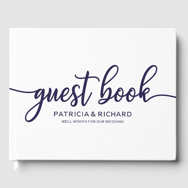 Libro de invitados de boda Chic Azul Marino Caligr (Anverso)