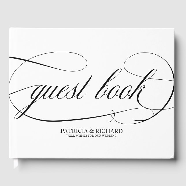 Libro de invitados de boda Chic Black Script (Anverso)