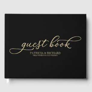 Libro de invitados de boda Chic guión dorado negro
