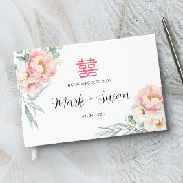 Libro de invitados de boda chino de peonías de euc
