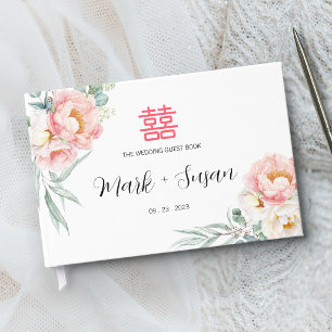Libro de invitados de boda chino de peonías de euc