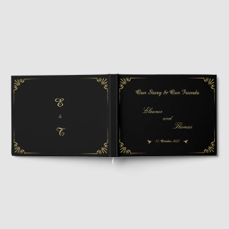 Libro de invitados de boda clásico con borde dorad
