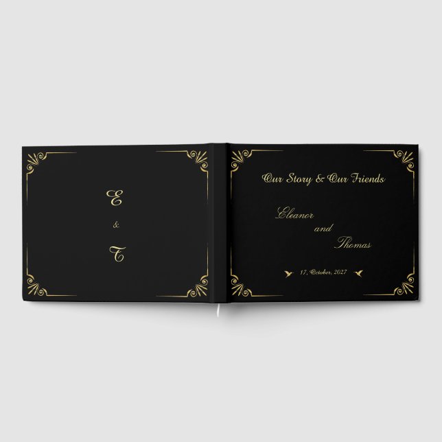 Libro de invitados de boda clásico con borde dorad (Lleno)