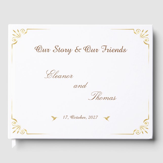 Libro de invitados de boda clásico con borde dorad (Anverso)
