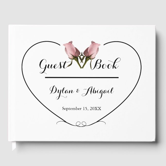 Libro de Invitados de Boda con 2 Rosas Rosadas y C (Anverso)