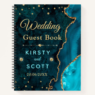 Libro de invitados de boda con ágata y brillo de o