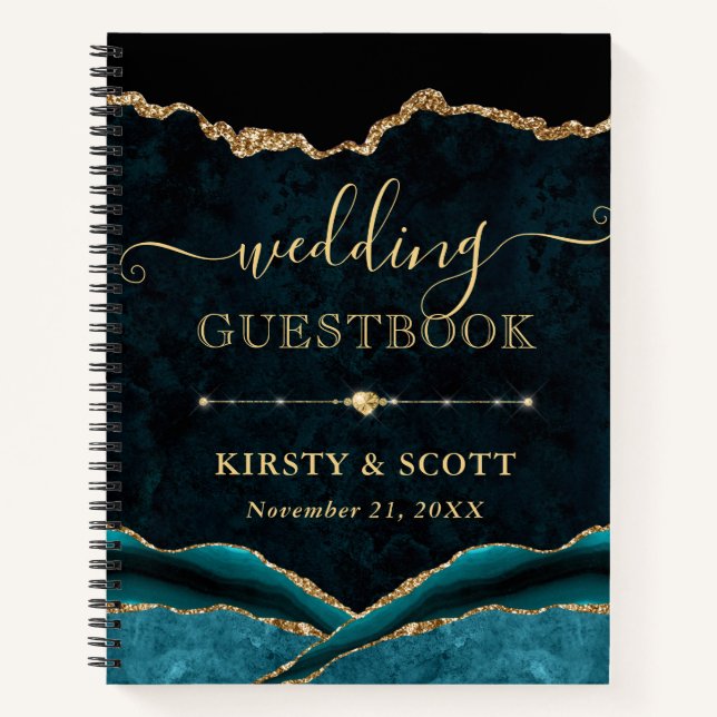 Libro de invitados de boda con brillo falso de ága (Anverso)