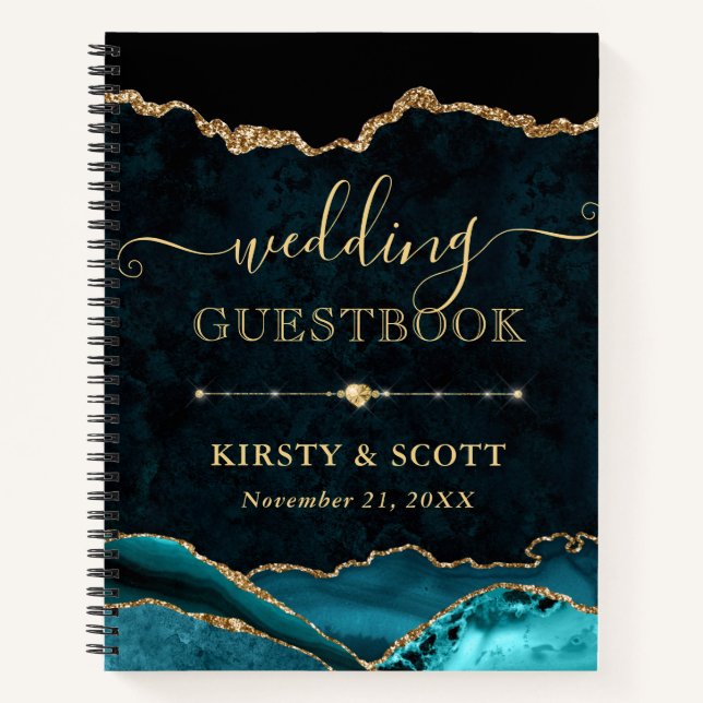 Libro de invitados de boda con brillo falso de ága (Anverso)
