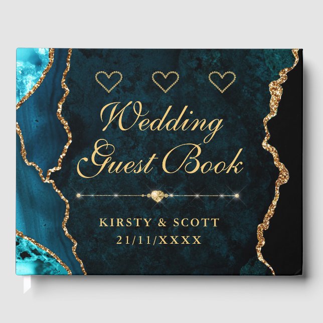 Libro de invitados de boda con brillo falso de ága (Anverso)