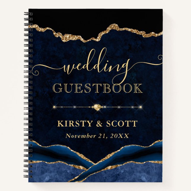 Libro de invitados de boda con brillo falso de ága (Anverso)