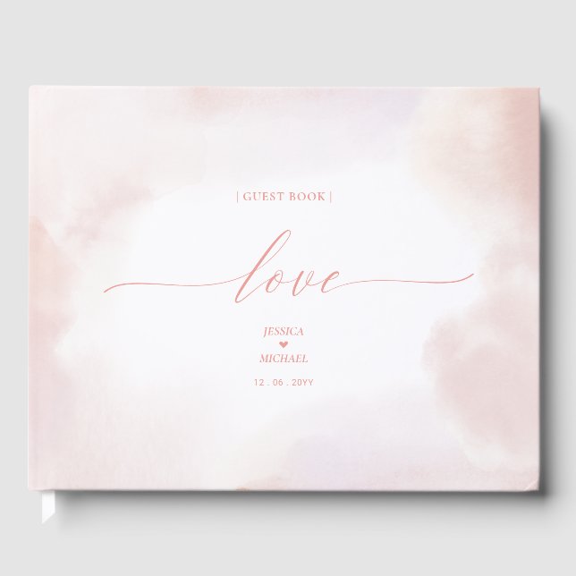 Libro de invitados de boda con corazón rosa y acua (Anverso)