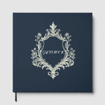 Libro de invitados de boda con cresta de monograma