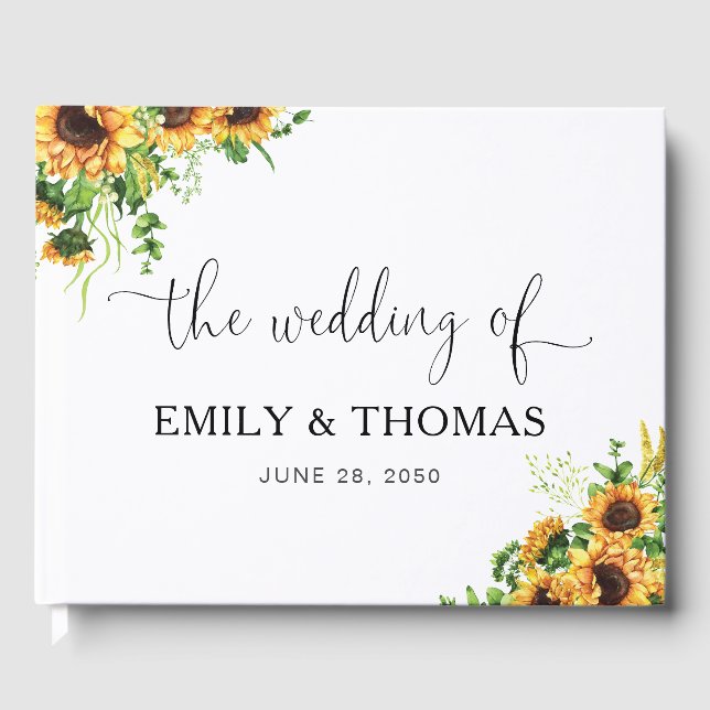 Libro de invitados de boda con flores amarillas (Anverso)