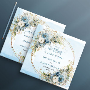 Libro de invitados de boda con flores azules paste