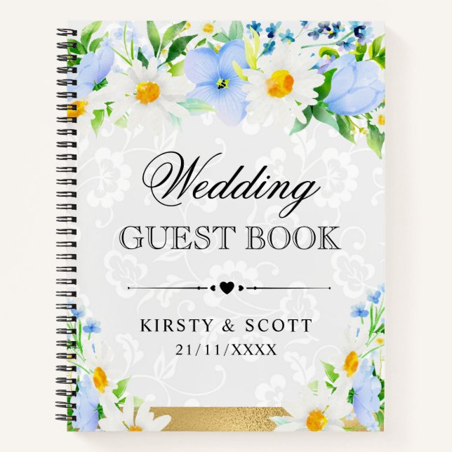 Libro de invitados de boda con flores de acuarela  (Anverso)