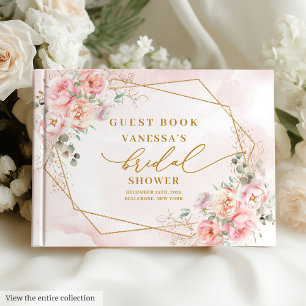 Libro de invitados de boda con flores doradas y ru