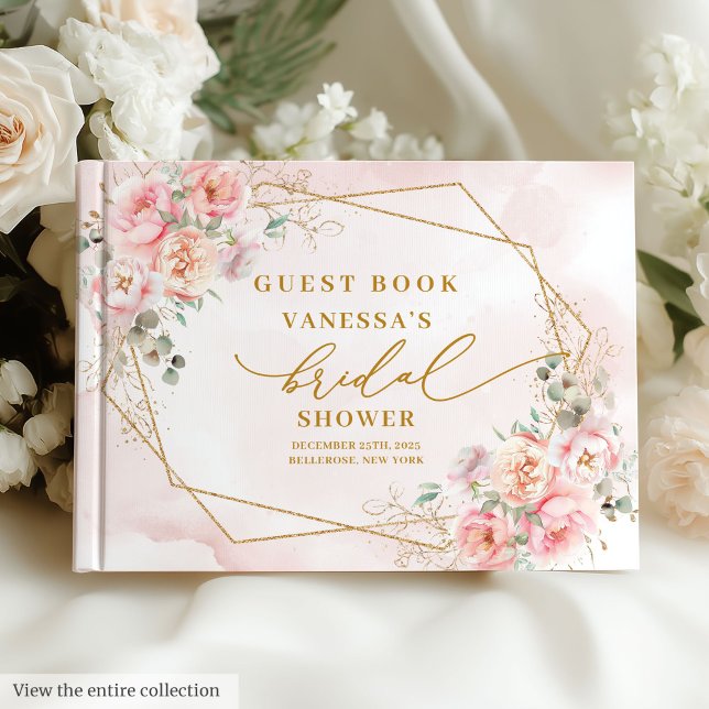Libro de invitados de boda con flores doradas y ru (Elegant blush gold floral bridal shower guest book

)