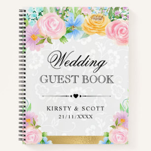 Libro de invitados de boda con flores rosadas y am