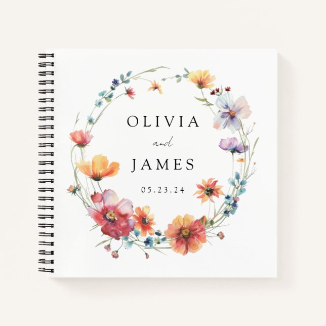 Libro de invitados de boda con flores silvestres e (Anverso)