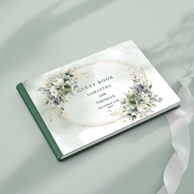 Libro de invitados de boda con follaje botánico ve (Dusty Green Botanical Foliage Wedding Guest Book)
