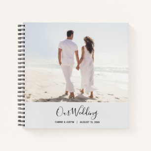 Libro de invitados de boda con foto azul pálido mo