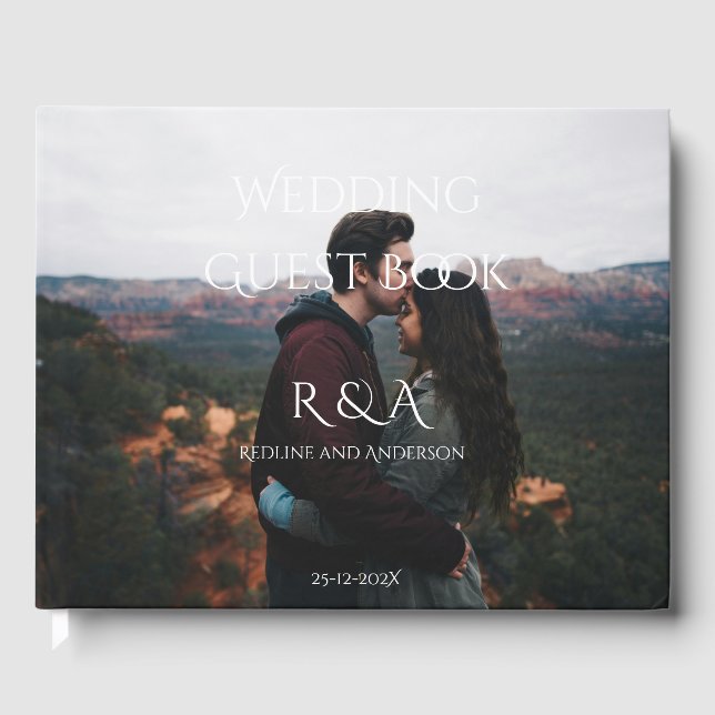 Libro de invitados de boda con foto de monograma m (Anverso)