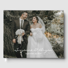 Libro de invitados de boda con foto de monograma m