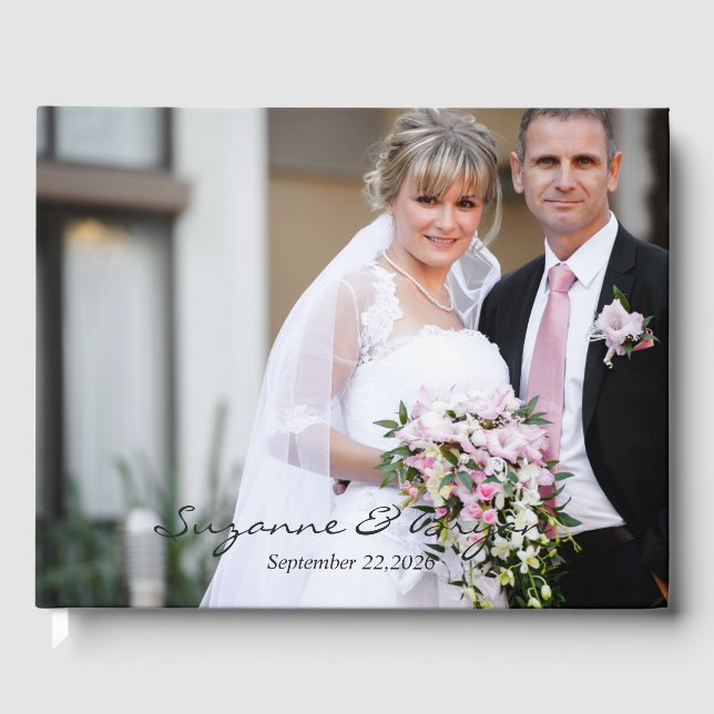 Libro de invitados de boda con foto de monograma m (Anverso)