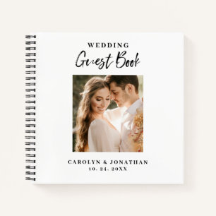 Libro de invitados de boda con foto y letra dorada