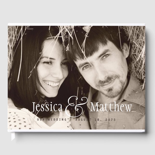 Libro de invitados de boda con fotos moderno rústi (Anverso)