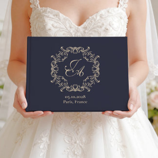 Libro de invitados de boda con monograma barroco a