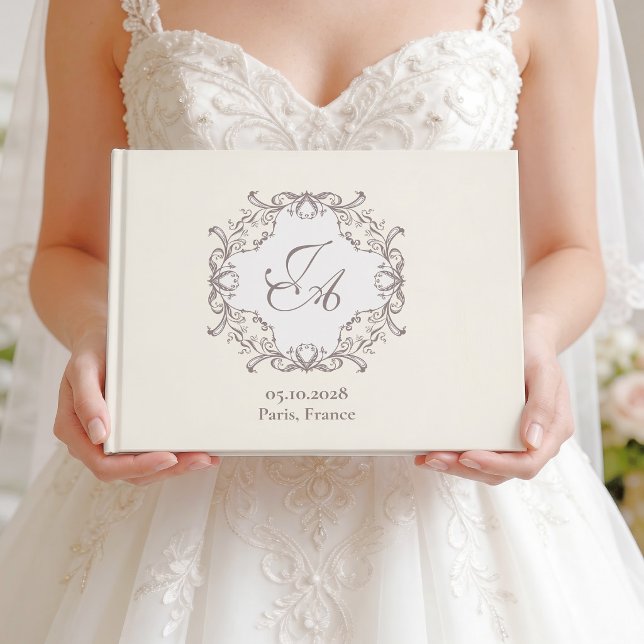 Libro de invitados de boda con monograma barroco m (Subido por el creador)