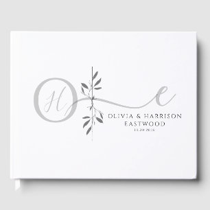 Libro de invitados de boda con monograma botánico 