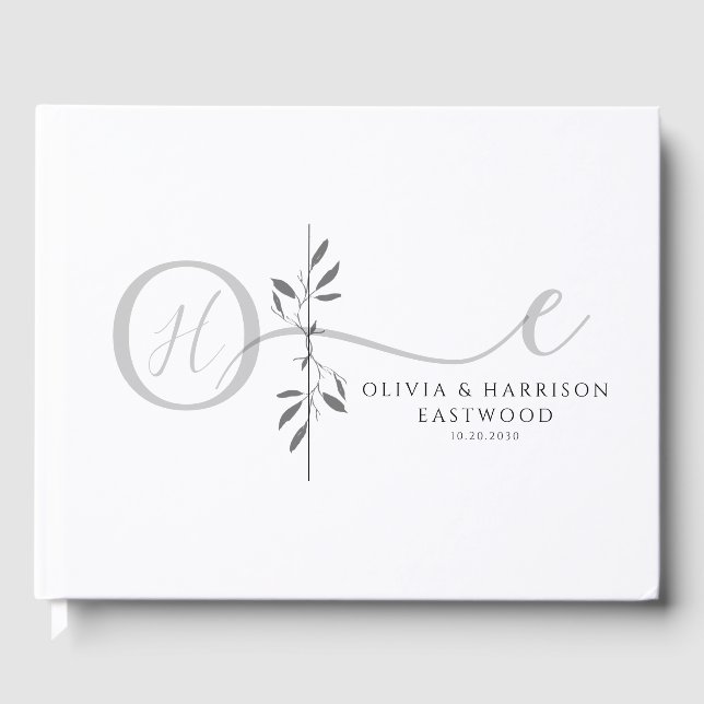 Libro de invitados de boda con monograma botánico  (Anverso)