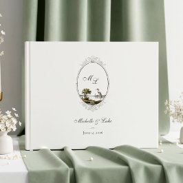 Libro de invitados de boda con monograma francés v