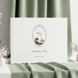 Libro de invitados de boda con monograma francés v