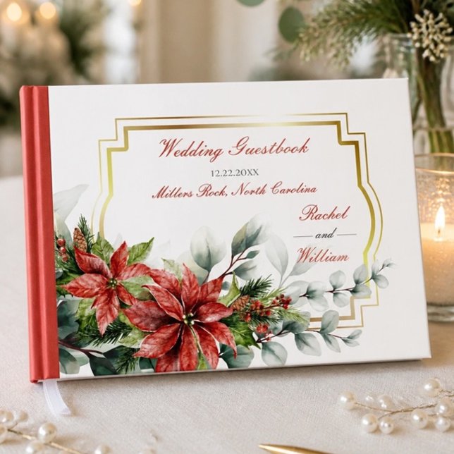 Libro de invitados de boda con poinsettia navideña (Subido por el creador)