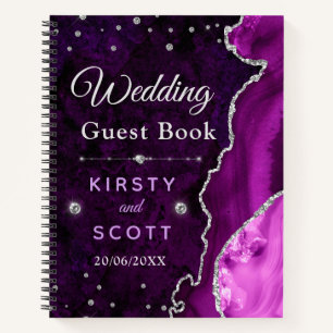 Libro de invitados de boda con purpurina de ágata 