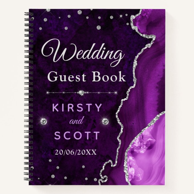 Libro de invitados de boda con purpurina de ágata  (Anverso)