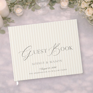 Libro de invitados de boda con raya beige minimali
