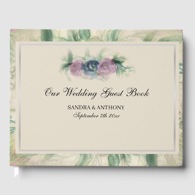 Libro de invitados de boda con rosa acuarela flora (Anverso)